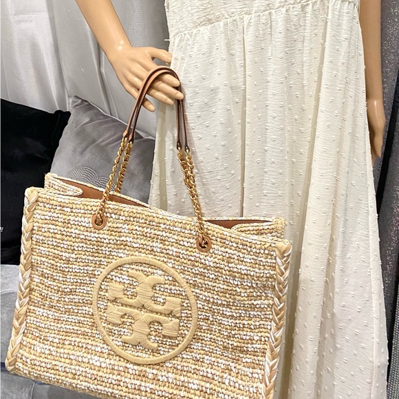 Tory Burch Handbags - Large Tory Burch Ella Raffia Straw Tote Bag